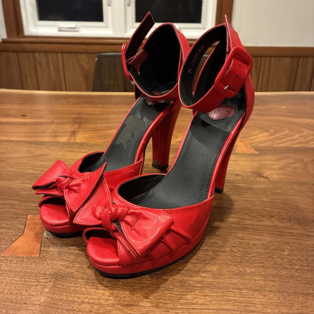 TUK Rewind Platform Red Bow Heels 9 Pin Up Rockabilly Retro Goth
